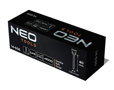 NEO TOOLS 14-656 Tűzőszeg, horganyzott 300 (F) tipus, pneumatikus tűzőgéphez (14-570), GA18, 40mm, 4000db