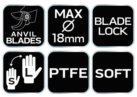 NEO TOOLS 15-203 Metszőolló, rávágó, max.18mm, teflon bevonat, állítható pengenyílás, 200mm