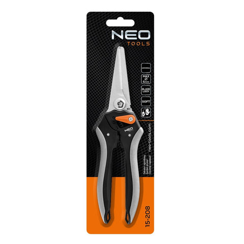 NEO TOOLS 15-208 Szüretelő metszőolló, hegyes, max.6mm, teflon bevonat, 210mm
