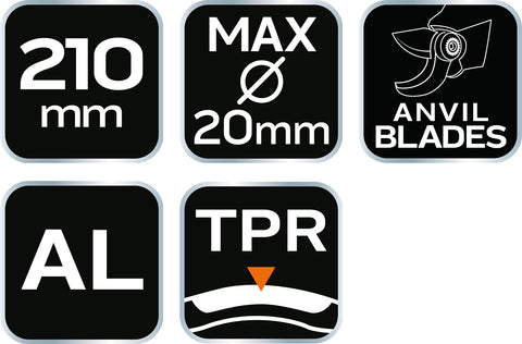 NEO TOOLS 15-213 Metszőolló, rávágó, max 20mm, teflon bevonat, alu ház, 210mm