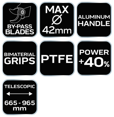 NEO TOOLS 15-253 Ágvágó, mellévágó, áttételes, teleszkópos 665-965mm, vágókap.: 42mm, alu nyél, teflon, 40% plusz erőátvitel