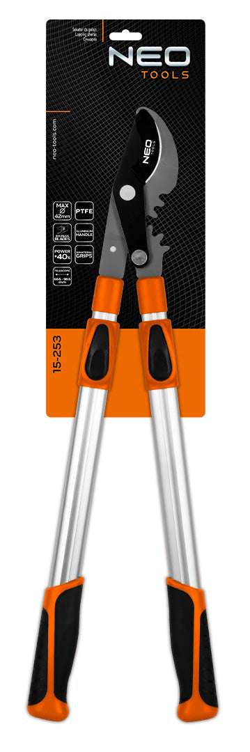 NEO TOOLS 15-253 Ágvágó, mellévágó, áttételes, teleszkópos 665-965mm, vágókap.: 42mm, alu nyél, teflon, 40% plusz erőátvitel