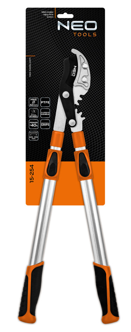 NEO TOOLS 15-254 Ágvágó, rávágó, áttételes, teleszkópos 670-970mm, vágókap.: 42mm, alu nyél, teflon, 40% plusz erőátvitel