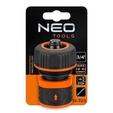 NEO TOOLS 15-723 Tömlő gyorscsatlakozó 3/4", vízstoppos, kétkomponensű