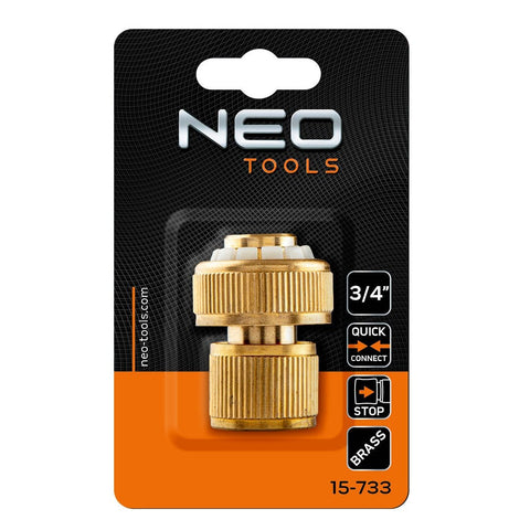 NEO TOOLS 15-733 Tömlő gyorscsatlakozó 3/4", vízstoppos, réz