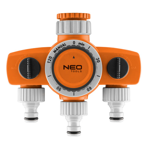 NEO TOOLS 15-750 Mechanikus öntözőidőzítő óra, 3 utas, max.120perc