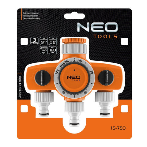 NEO TOOLS 15-750 Mechanikus öntözőidőzítő óra, 3 utas, max.120perc