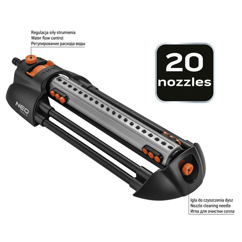 NEO TOOLS 15-772 Négyszögesőztető, billenő, öntöző, 320 m2, 20 fúvóka, sugárerő állítás, egyéni fúvokaszabályzás