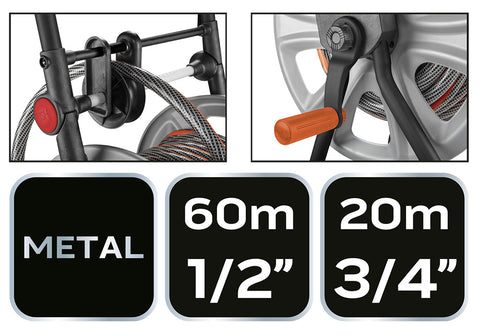 NEO TOOLS 15-792 Tömlőkocsi, tömlőméret: 1/2" max60m, 3/4" max20 m, tömlővezetővel
