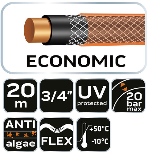 NEO TOOLS 15-803 Locsolótömlő 3/4"x20 m, 4 rétegű ECONOMIC
