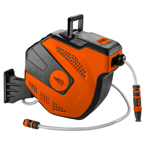 NEO TOOLS 15-891 Autómata tömlődob, 20 m locsolótömlő + 2 m csatlakozó tömlő, 10 bar, PP ház, PVC tömlő, falra szerelhető