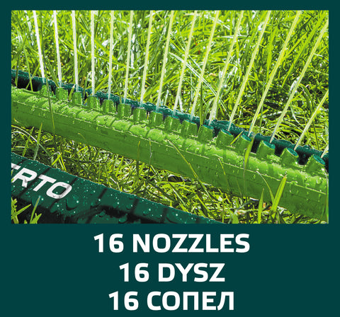 VERTO 15G770 Négyszögesőztető, billenő, öntöző, 12x18m - 216 m2, 16 fúvóka