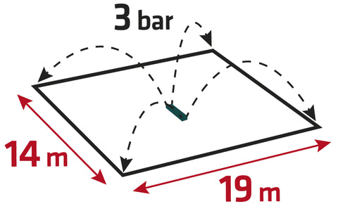 VERTO 15G773 Négyszögesőztető, billenő, öntöző, 14x19m - 266 m2, 16 fúvóka