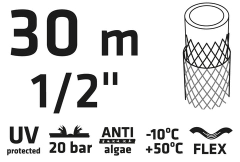 VERTO 15G801 Locsolótömlő 30 m, 1/2", ECONOMIC, zöld