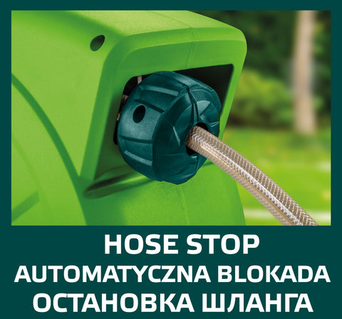 VERTO 15G891 Autómata tömlődob, 20 m locsolótömlő + 2 m csatlakozó tömlő, 10 bar, PP ház, PVC tömlő, falra szerelhető