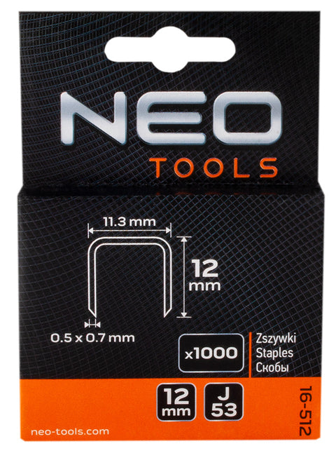 NEO TOOLS 16-512 Tűzőkapocs 12mm, J típus, 1000db