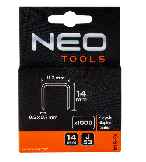 NEO TOOLS 16-514 Tűzőkapocs 14mm, J típus, 1000db