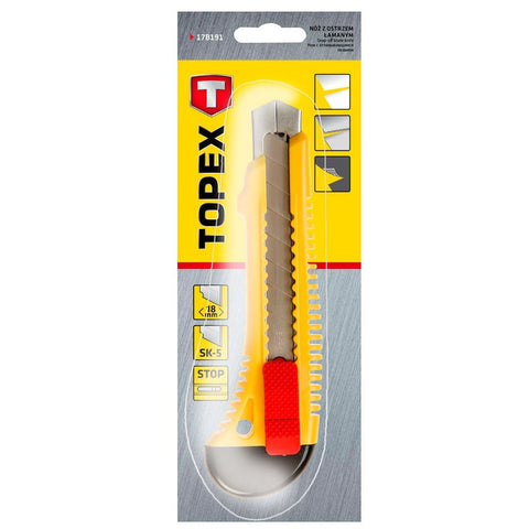 TOPEX 17B191 Törhető pengés kés 18mm, fém vezetősín