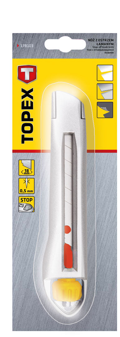 TOPEX 17B103 Törhető pengés kés 18mm, fém vezetősín