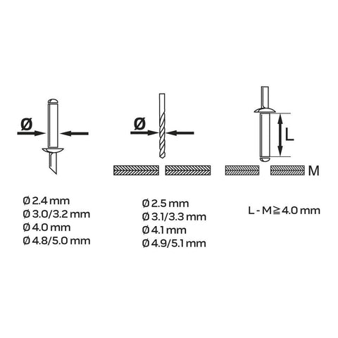 NEO TOOLS 18-103 POPSZEGECSHÚZÓ 265mm, 2.4, 3.2, 4.0, 4.8mm