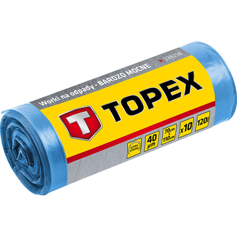 TOPEX 23B258 Szemeteszsák 120L, kék, nagyon erős, méretek:70x110cm, vastagság: 40 mic, LDPE fólia, 10db