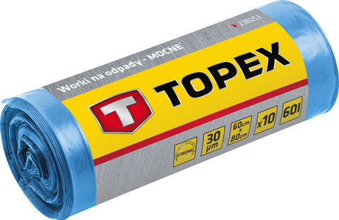 TOPEX 23B258 Szemeteszsák 120L, kék, nagyon erős, méretek:70x110cm, vastagság: 40 mic, LDPE fólia, 10db