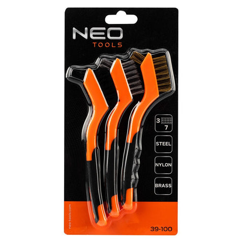 NEO TOOLS 39-100 Drótkefe készlet 3db, 3x7 sor, Acél, műanyag és sárgaréz szálas kefék