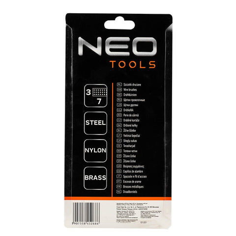 NEO TOOLS 39-100 Drótkefe készlet 3db, 3x7 sor, Acél, műanyag és sárgaréz szálas kefék