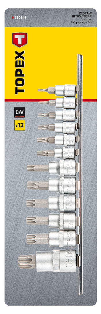 TOPEX 39D342 Torxbitkészlet 1/4, 3/8, 1/2", 12db