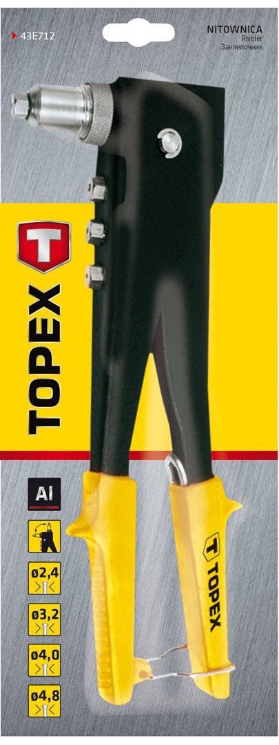 TOPEX 43E712 POPSZEGECSHÚZÓ 270MM, Kétirányú fejbeállítás, 2.4, 3.2, 4.0, 4.8mm