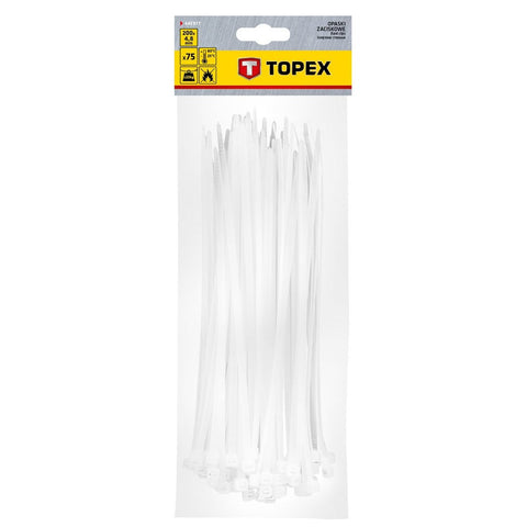 TOPEX 44E977 KÁBELKÖTEGELŐ, gyorskötöző, 4,8mm x 200mm, fehér, 75db