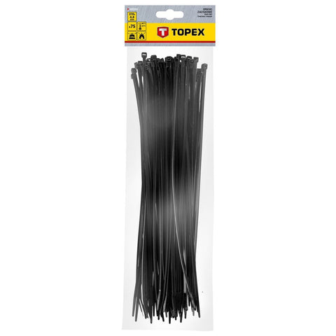 TOPEX 44E982 KÁBELKÖTEGELŐ, gyorskötöző, 4,8mm x 370mm, fekete, 75db
