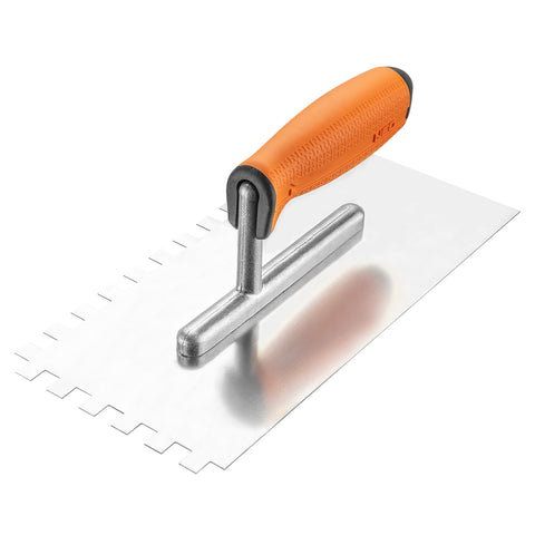 NEO TOOLS 50-169 Acél simító, fogazott, rozsdamentes, 270x128mm, 10x10x10mm, kétkomponensű markolat