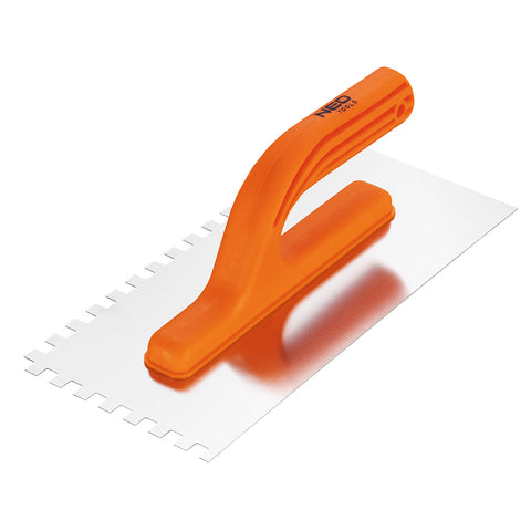 NEO TOOLS 50-203 Acél simító, fogazott, rozsdamentes, 270x125mm, 8x8x8mm, műanyag markolat