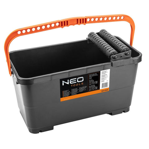 NEO TOOLS 50-254 Burkolókészlet, csempéző: 24L vödör ráccsal, görgővel, gumi és puha szivacsos simítóval