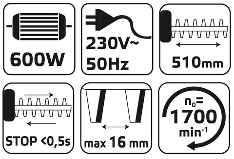 VERTO 52G567 Elektromos sövényvágó 600W, 450mm