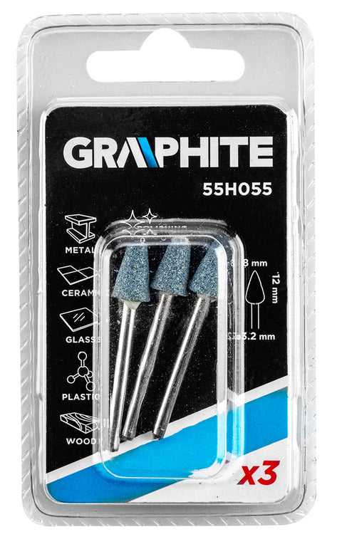 GRAPHITE 55H055 Csapos csiszolókő 8x12mm, kúp, szár 3.2mm, 3db