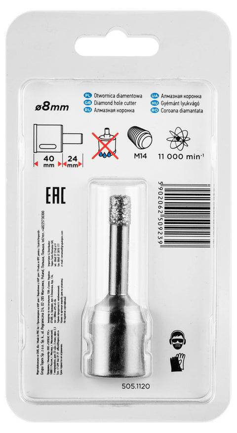 GRAPHITE 55H301 Körkivágó, gyémántos 8mm x M14