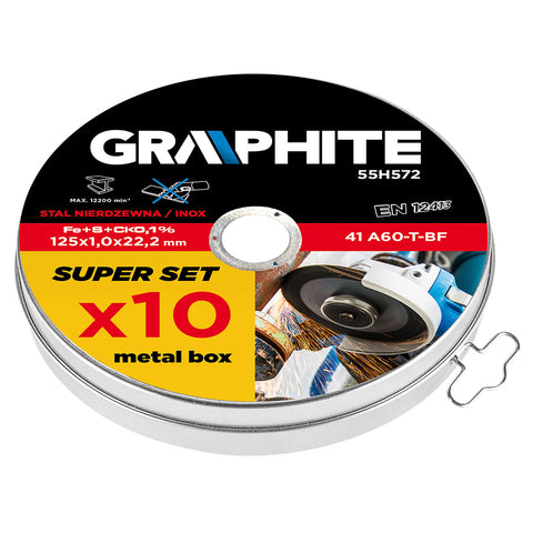 GRAPHITE 55H572 Vágókorong fémhez 125x1.0x22.2mm, 10db, 41 A60-T-BF, INOX