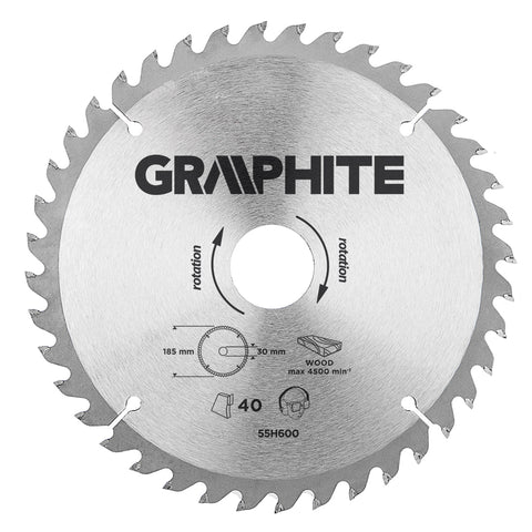 GRAPHITE 55H600 Körfűrészlap keményfém fogakkal, 185x30mm, 40 fog