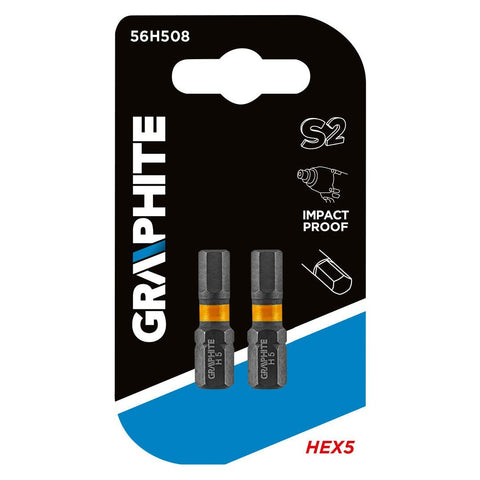 GRAPHITE 56H508 Torziós ütvecsavarozó bit, hatlapú, 5x25mm, 2db