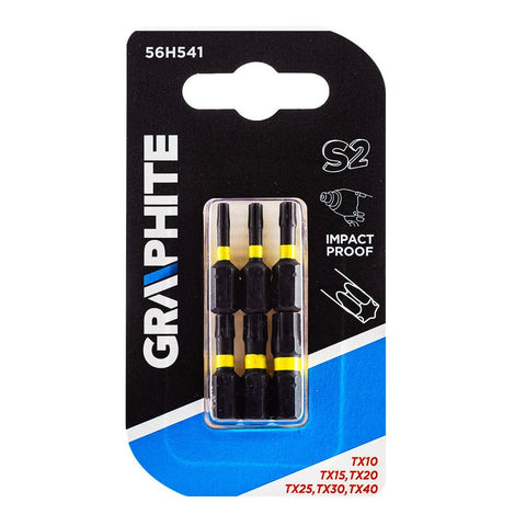 GRAPHITE 56H541 Torziós ütvecsavarozó bit TX10/15/20/25/30/40x25mm, 6db