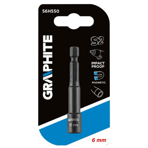 GRAPHITE 56H550 Csavarbehajtó ütvecsavarozókhoz, hatlapú, mágneses, 6mm