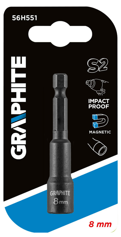 GRAPHITE 56H551 Csavarbehajtó ütvecsavarozókhoz, hatlapú, mágneses, 8mm
