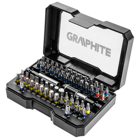 GRAPHITE 56H600 Csavarhúzó bitkészlet, 60db., bitek 25mm - 58db, mágneses bittartók 2db