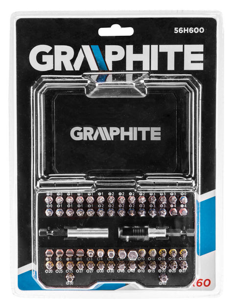 GRAPHITE 56H600 Csavarhúzó bitkészlet, 60db., bitek 25mm - 58db, mágneses bittartók 2db