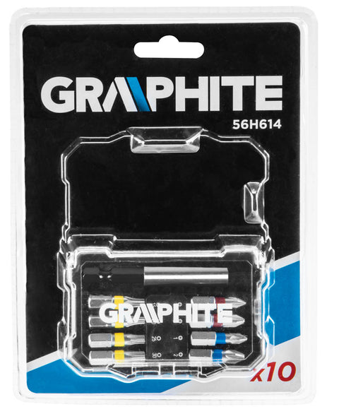 GRAPHITE 56H614 Csavarhúzó bitkészlet, 10 részes, bitek 25mm - 8db, mágneses bittartó 1db., univerzális doboz 1db