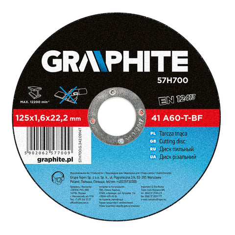 GRAPHITE 57H700 Vágókorong fémhez 125x1.6x22mm, 41 A60-T-BF