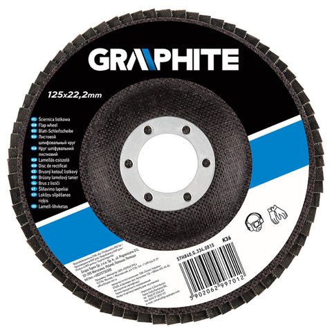GRAPHITE 57H840 Csiszolókorong lamellás 125x22.2mm, K36, cirkónium, INOX