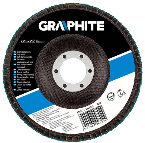 GRAPHITE 57H841 Csiszolókorong lamellás 125x22.2mm, K40, cirkónium, INOX